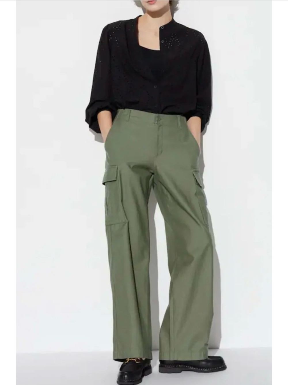 NEW Uniqlo Wide Slouchy Straight Cargo Pants Olive Green size XL